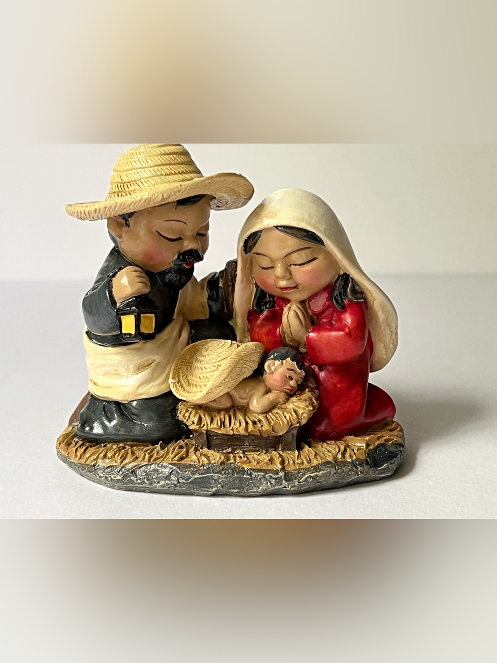 Hand-Painted Nativity Figurine Set - Red, Cream, Gold
